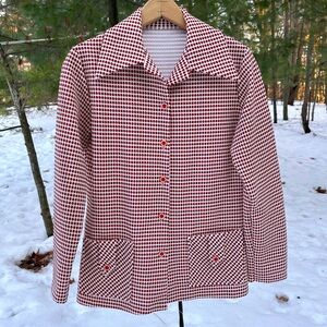 70s Kitchy Dagger Collar Textured Blazer Orange & White Retro Spring